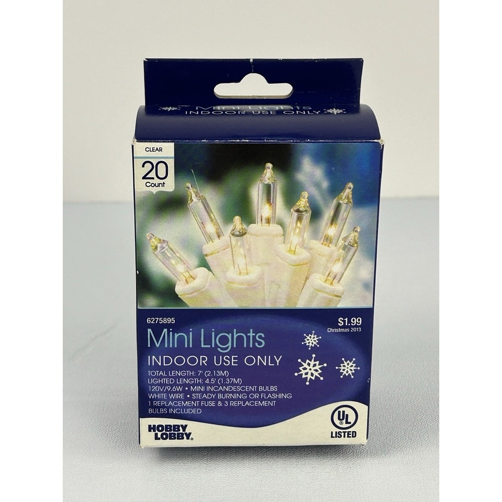 Hobby Lobby Mini Christmas Lights Clear 20 Ct Indoor White Wire NOS 2013